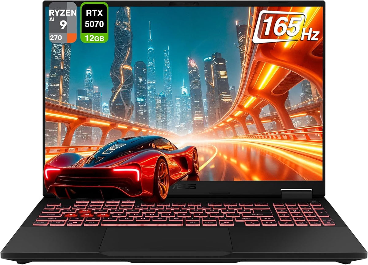 ASUS TUF A16 Copilot+ Gaming Laptop, AMD Ryzen AI 9 270, 64 GB DDR5 RAM, 2 TB PCle SSD, 16" FHD+ (1920x1200) 165Hz Display, Nvidia G-Force RTX 5070, 1-Zone RGB Keyboard, W11 Home, Jaegar Gray