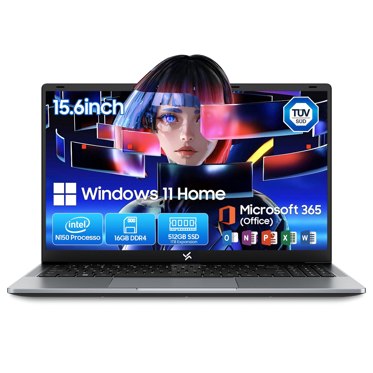 Huidun 2026 New Windows 11 Laptop, 15.6 inch Laptop Intel N150, 16GB RAM 512GB SSD, 1080P Full HD 4K Display, WiFi5 BT5.0, with Office, Computer Laptops for College Students, Business, School, Home