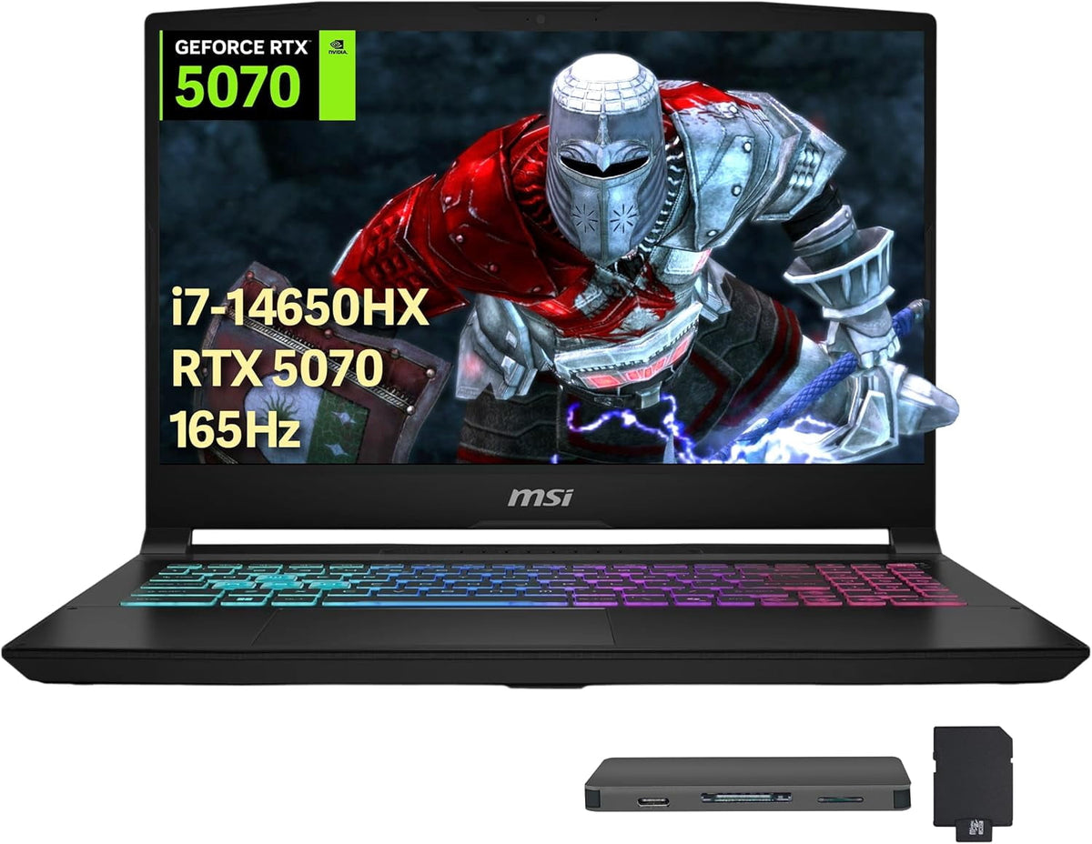 MSI Katana 15.6" QHD 165Hz Gaming Laptop, Intel i7-14650HX, GeForce RTX 5070 8GB GDDR7, 16GB DDR5, 1TB SSD, 4-Zone RGB Backlit Keyboard, Wi-Fi 6E, Win 11 Pro, Black, 512GB Docking Station Set