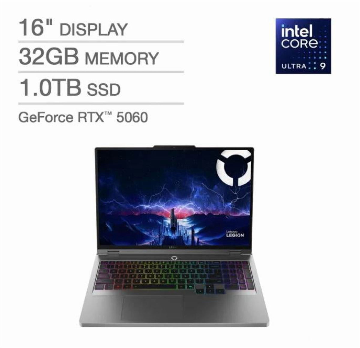 Lenovo Legion 5i 16" Gaming Laptop - Intel Core Ultra 9 275HX - GeForce RTX 5060 - WQXGA (2560x1600) - Windows 11 Home - 32GB RAM - 1TB SSD