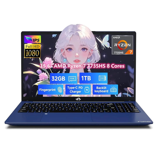 15.6" IPS FHD Gaming Laptop, AMD 8 Cores Ryzen 7 7735HS 32GB DDR5 RAM 1TB SSD (Beats i7-12650H Up to 4.75GHz) AMD Radeon 680M GPU-Computer with 100W Type-C Backlit Keyboard Fingerprint, Blue