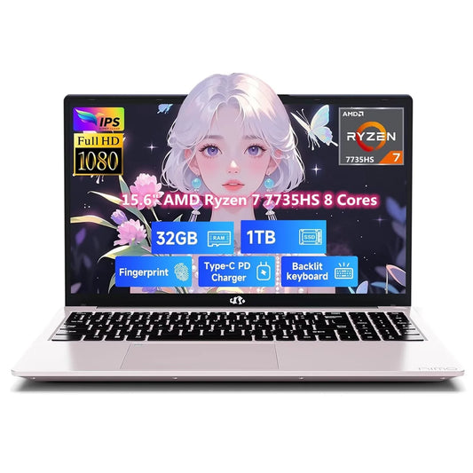 15.6" IPS FHD Gaming Laptop, AMD 8 Cores Ryzen 7 7735HS 32GB DDR5 RAM 1TB SSD (Beats i7-12650H Up to 4.75GHz) AMD Radeon 680M GPU-Computer with 100W Type-C Backlit Keyboard Fingerprint, RoseGold