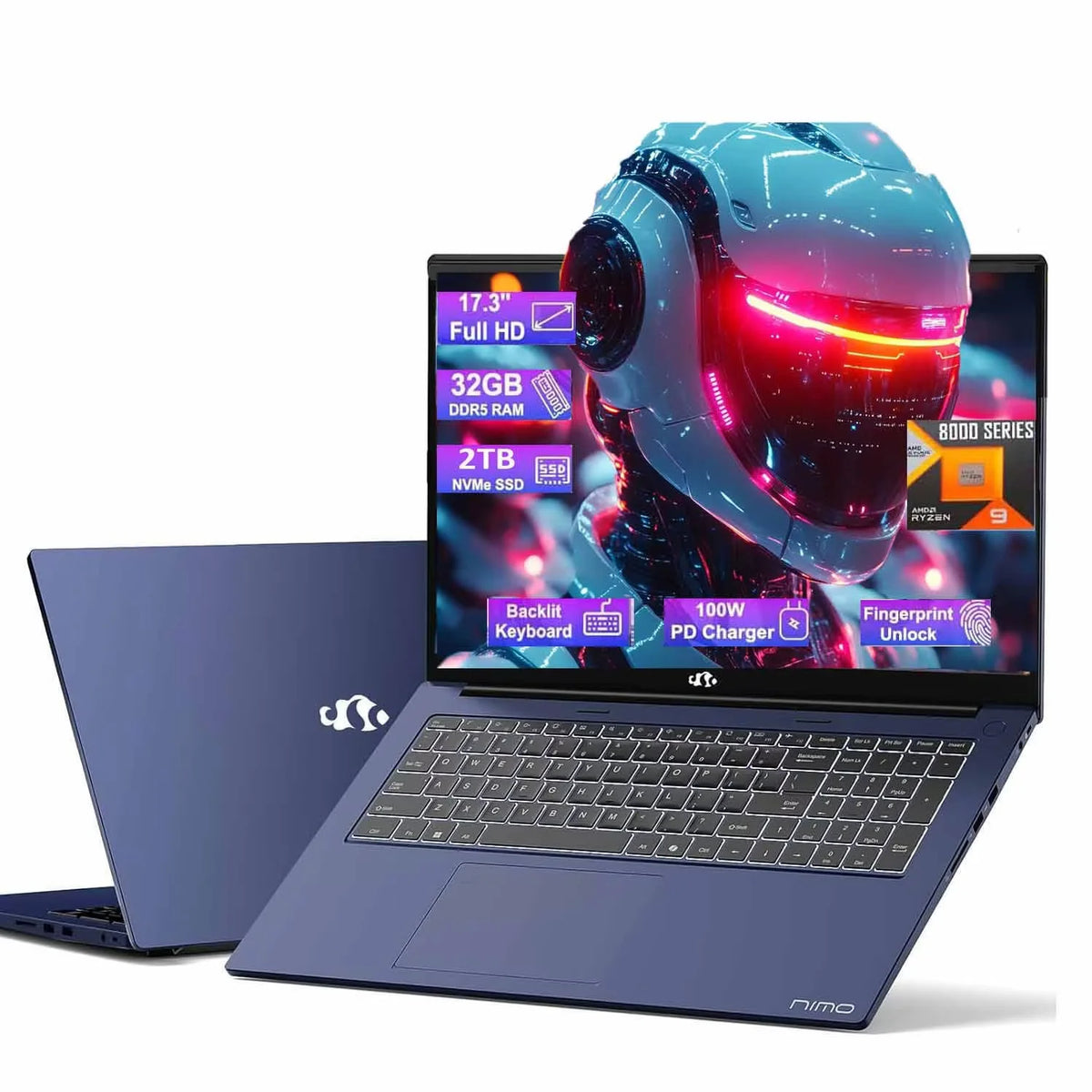 17.3 Gaming Laptop 32GB RAM, 2TB SSD, Ryzen 9 8945HS (Beat i9-13900H, Up to 5.2GHz) Radeon 780M, PD 100W Type-C AI-Enhanced for Copilot VR Ready, 75W Battery
