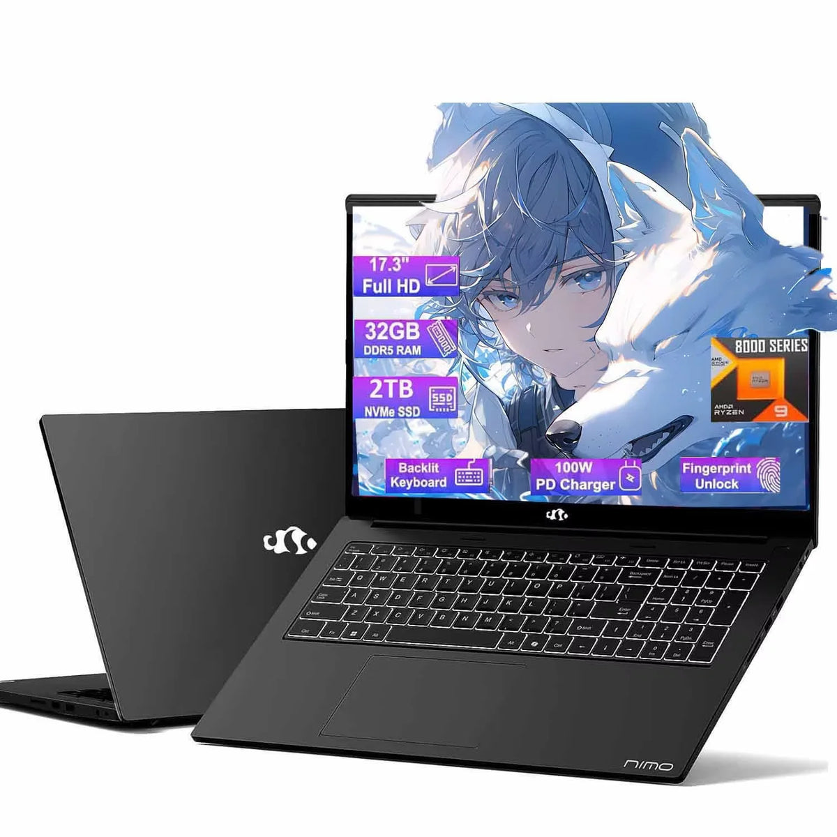 17.3 Gaming Laptop 32GB RAM, 2TB SSD, Ryzen 9 8945HS (Beat i9-13900H, Up to 5.2GHz) Radeon 780M, PD 100W Type-C AI-Enhanced for Copilot VR Ready, 75W Battery