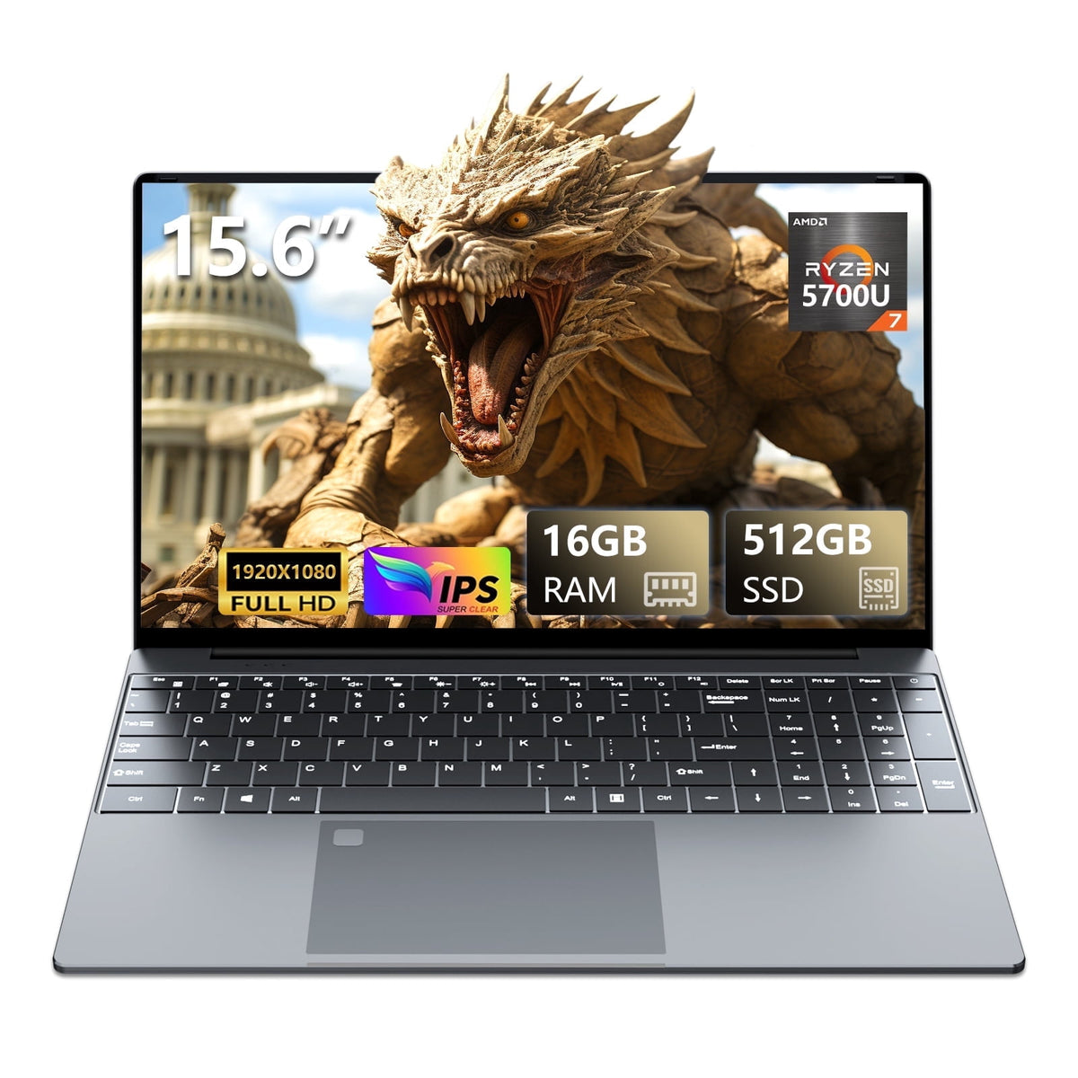 KUU 15.6"Windows 11 Gaming Laptop, AMD Ryzen 5 7430U, Up to 4.3GHz 16GB RAM 512GB SSD, Backlit Fingerprint, 55.2With Long Battery Life Silver Laptop