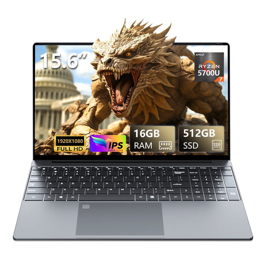 KUU 15.6"Windows 11 Gaming Laptop, AMD Ryzen 5 7430U, Up to 4.3GHz 16GB RAM 512GB SSD, Backlit Fingerprint, 55.2With Long Battery Life Silver Laptop