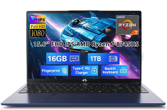 15.6" Gaming Laptop, AMD Ryzen 7 8745HS 8-Core (up to 4.9GHz), Radeon 780M Graphics, 16GB DDR5 RAM, 1TB SSD, FHD IPS Display, 100W Type-C, Backlit Keyboard, Fingerprint Blue