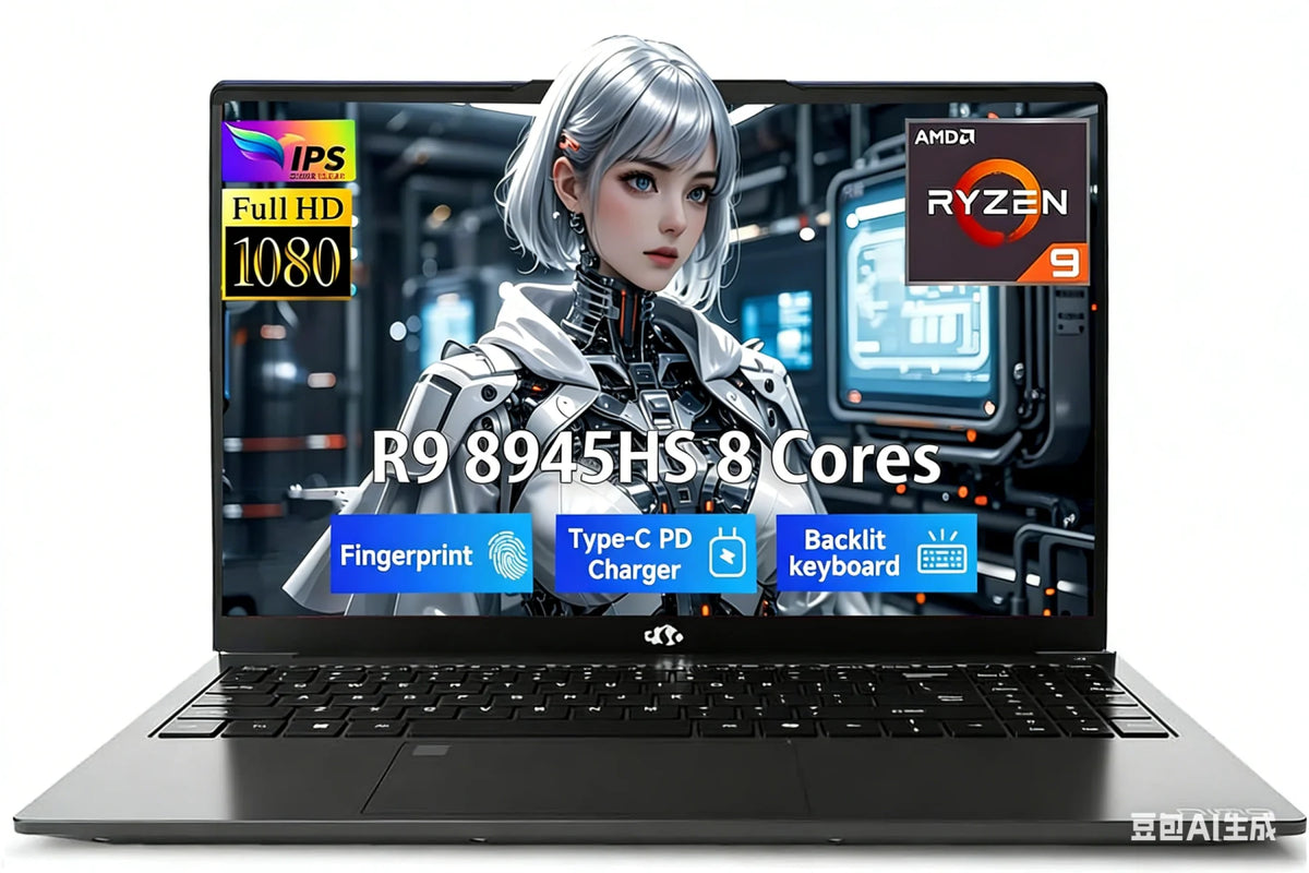 ESOOR 17.3" Gaming Laptop with AMD Ryzen 9 8945HS (Beats i9-13900H) 5.2GH Max Boost 16GB RAM 512GB SSD Featuring Radeon 780M Graphics for Seamless VR and AI-Enhanced Copilot+ Experience-Black