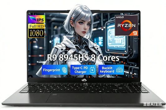 ESOOR 17.3" Gaming Laptop with AMD Ryzen 9 8945HS (Beats i9-13900H) 5.2GH Max Boost 16GB RAM 512GB SSD Featuring Radeon 780M Graphics for Seamless VR and AI-Enhanced Copilot+ Experience-Black