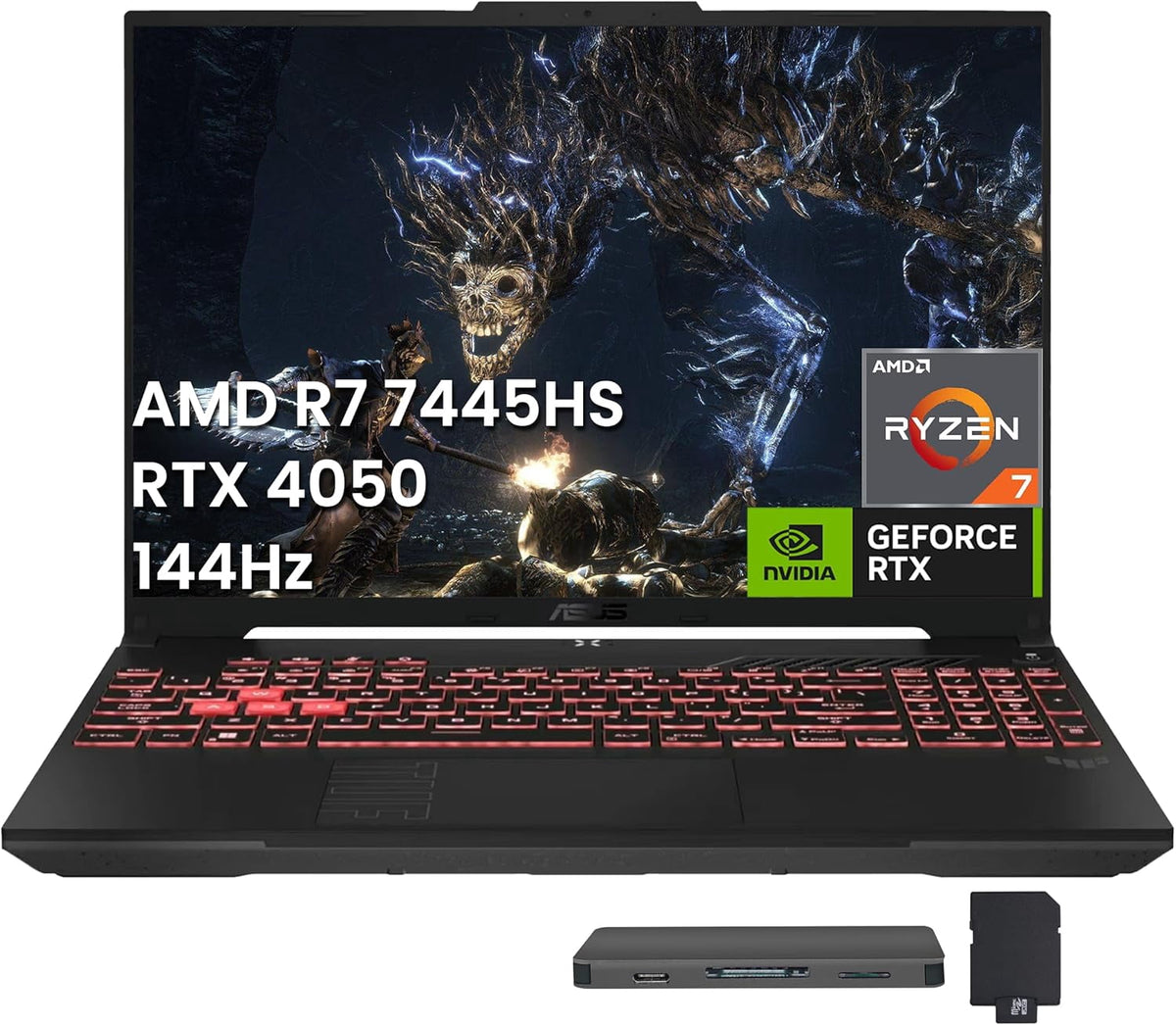 ASUS TUF A16 16" WUXGA 144Hz Gaming Laptop, AMD Ryzen 7 7445HS, 16GB DDR5, 512GB SSD, NVIDIA GeForce RTX 4050, 1-Zone RGB Backlit Keyboard, Win 11 Pro, Gray, 1TB Docking Station Set