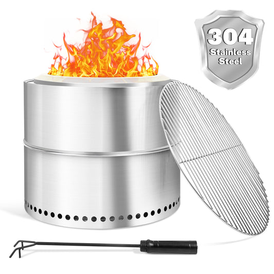 19 Inch Smokeless Fire Pit, 304 Stainless Steel Fire Pit with Carry Bag, Portable Smokeless Fire Pit with Removable Ash Pan, Wood Burning Fire Pits for Camping Backyard Patio Garden Picnic