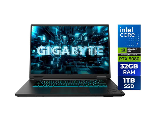 GIGABYTE Gaming A16 Pro 16" Laptop, Intel Core 7 240H, 16GB x 2 (32GB) RAM, 1TB SSD, GeForce RTX 5080, IPS 165Hz, Titanium Black, DYHG5USCC4SH