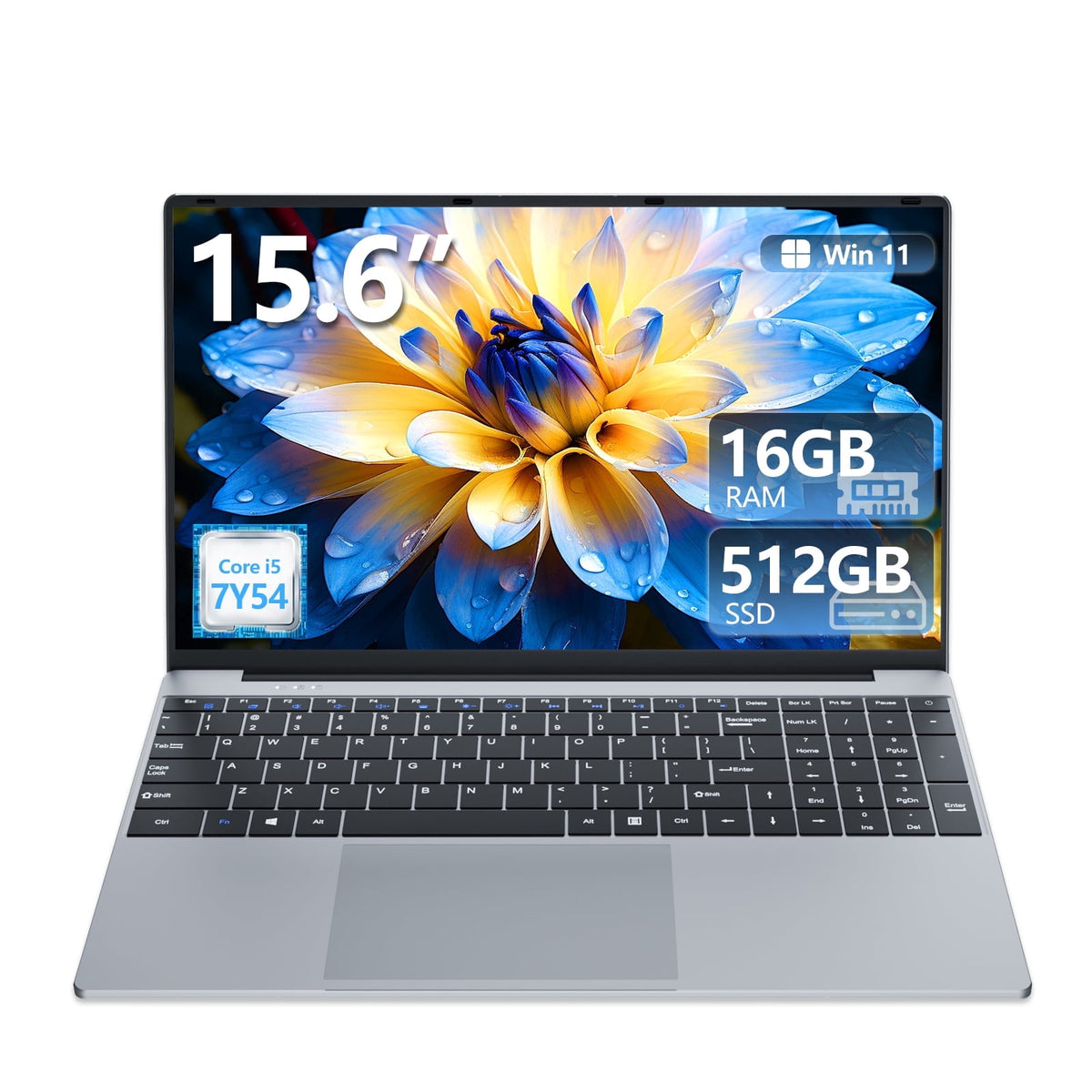 15.6 inch Laptop, Gaming Laptop i5 Processor, Laptop Computer with 16GB LPDDR4 512GB SSD, Silver Traditional Laptop Computers for Work & Study, 180° Angle Open, Dual-Band WiFi