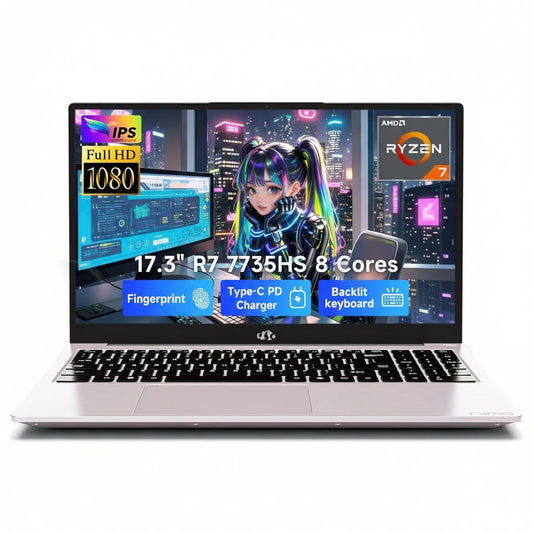 17.3" IPS FHD Gaming Laptop AMD Ryzen 7 7735HS 16GB DDR5 RAM 256GB SSD (Up to 4.75GHz, Beat i7-12650H) with AMD Radeon 680M Graphics 180° Viewing Dual-Fan Cooling System