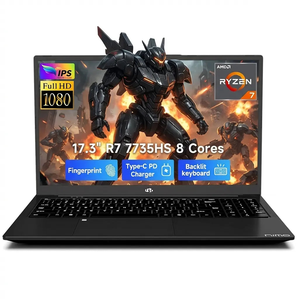 17.3" IPS FHD Gaming Laptop AMD Ryzen 7 7735HS 16GB DDR5 RAM 256GB SSD (Up to 4.75GHz, Beat i7-12650H) with Radeon 680M Graphics 180° Hinge Dual-Fan Cooling