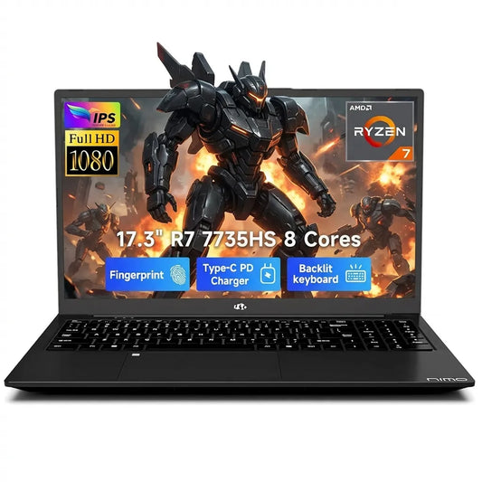 17.3" IPS FHD Gaming Laptop AMD Ryzen 7 7735HS 16GB DDR5 RAM 256GB SSD (Up to 4.75GHz, Beat i7-12650H) with Radeon 680M Graphics 180° Hinge Dual-Fan Cooling