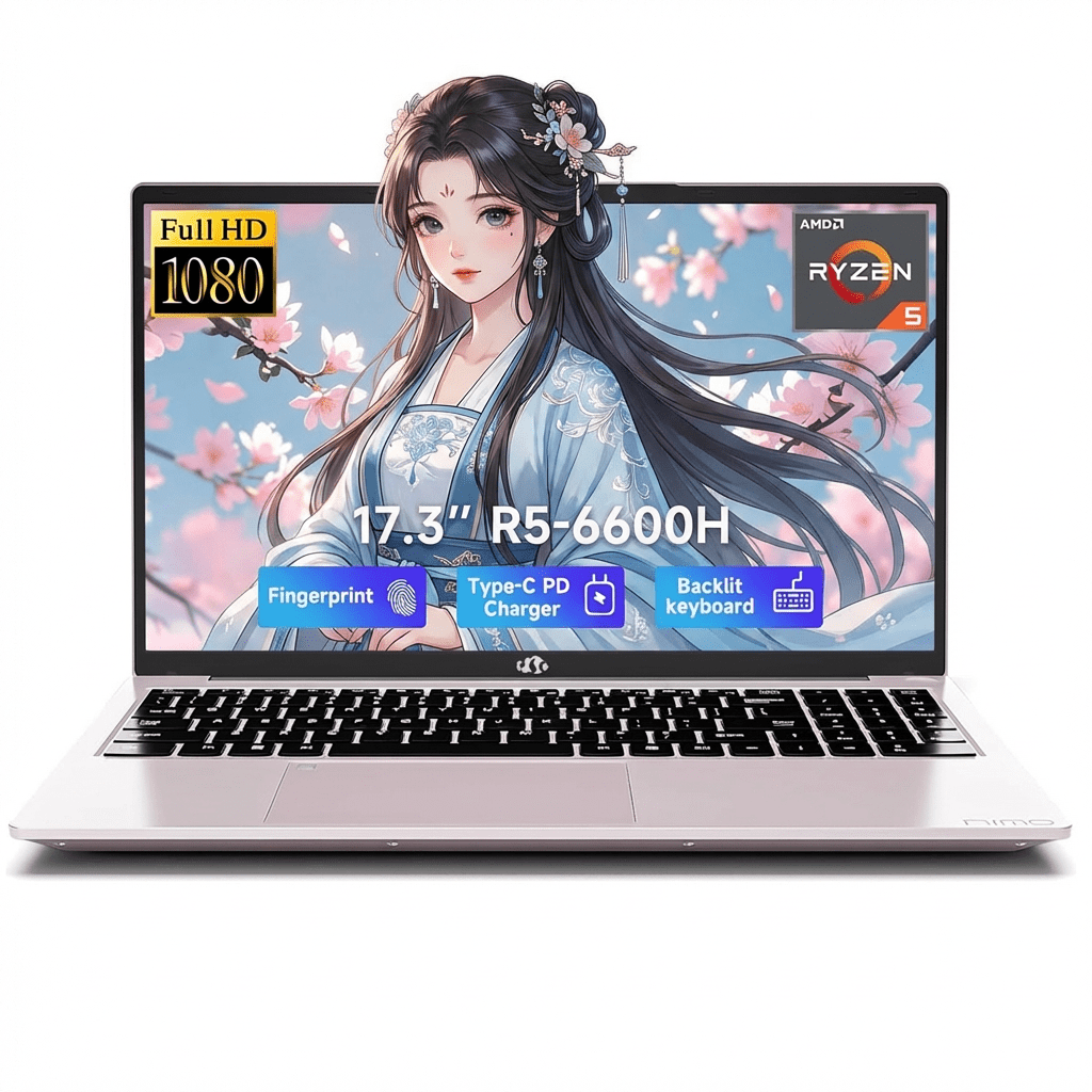 17.3" IPS FHD Gaming Laptop, AMD Ryzen 5 6600H 16GB DDR5 RAM 1TB SSD (Beat i7-1165G7 Up to 4.5GHz) with AMD Radeon 660M GPU 100W Type-C Backlit Keyboard Fingerprint