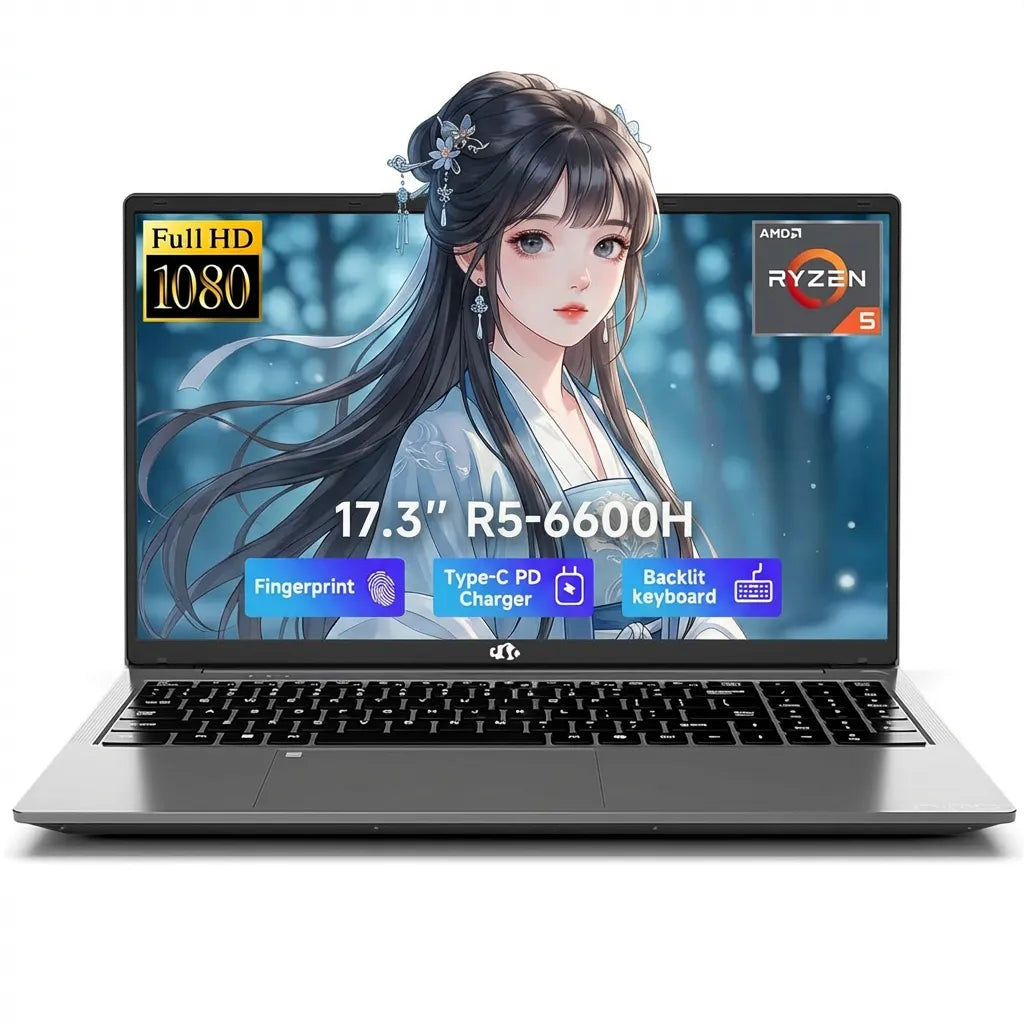 17.3" IPS FHD Gaming Laptop, AMD Ryzen 5 6600H 16GB DDR5 RAM 1TB SSD (Beat i7-1165G7 Up to 4.5GHz) AMD Radeon 660M with 100W Type-C Backlit Keyboard Fingerprint Reader