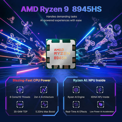 17.3" Gaming Laptop 16GB RAM 1TB SSD AMD Ryzen 9 8945HS (Beat i9-13900H) AMD Radeon 780M GPU-Computer with 100W Type-C AI-Enhanced Copilot VR Ready Backlit Keyboard Fingerprint Black