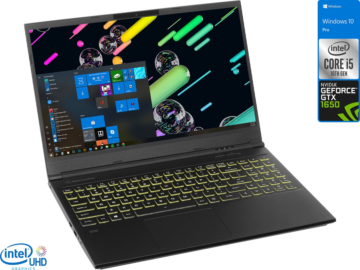 EVOO Gaming Laptop, 15.6" FHD Display, Intel Core i5-10300H Upto 4.5GHz, 8GB RAM, 256GB NVMe SSD, NVIDIA GeForce GTX 1650, HDMI, Mini DisplayPort, Card Reader, Wi-Fi, Bluetooth, Windows 10 Pro