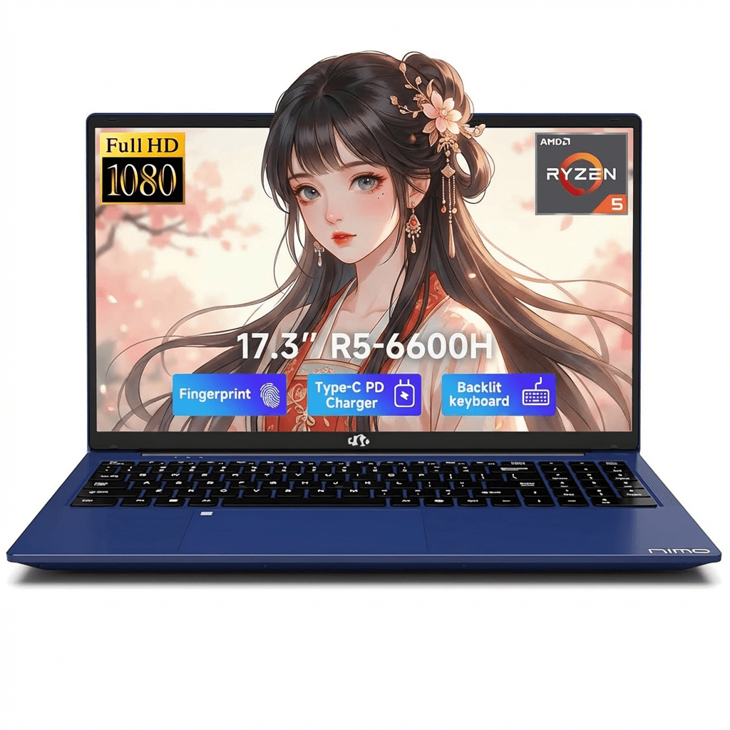 17.3" IPS FHD Gaming Laptop, AMD Ryzen 5 6600H 16GB DDR5 RAM 1TB SSD (Beat i7-1165G7 Up to 4.5GHz) Radeon 660M GPU with 100W Type-C Backlit Keyboard Fingerprint