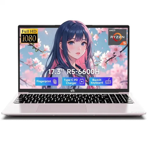 17.3" IPS FHD Gaming Laptop 16GB DDR5 RAM 1TB SSD AMD Ryzen 5 6600H (Beat i7-1165G7 Up to 4.5GHz) Radeon 660M GPU-Computer with 100W Type-C Backlit Keyboard Fingerprint RoseGold