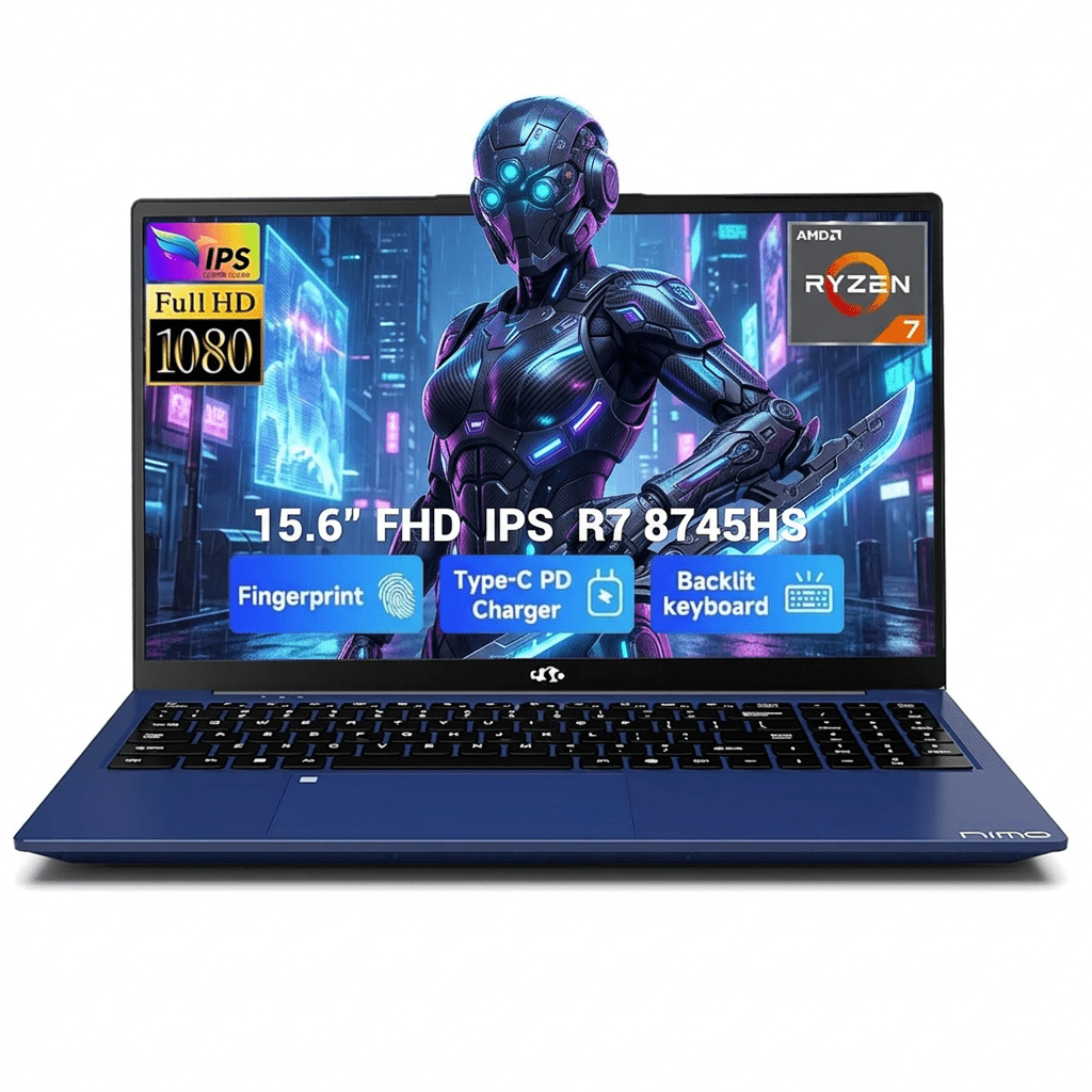 15.6" IPS FHD Gaming Laptop 64GB DDR5 RAM 2TB SSD AMD Ryzen 7 8745HS (8C/16T Up to 4.9GHz) Radeon 780M Graphics with 100W Type-C Backlit Keyboard Fingerprint USB-C 4.0 Blue