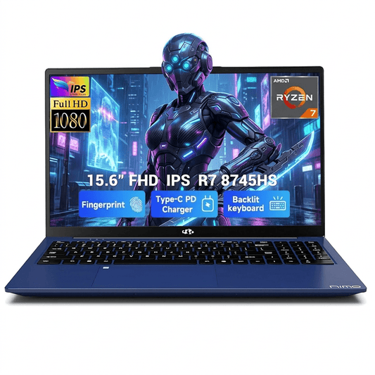15.6" IPS FHD Gaming Laptop 64GB DDR5 RAM 2TB SSD AMD Ryzen 7 8745HS (8C/16T Up to 4.9GHz) Radeon 780M Graphics with 100W Type-C Backlit Keyboard Fingerprint USB-C 4.0 Blue