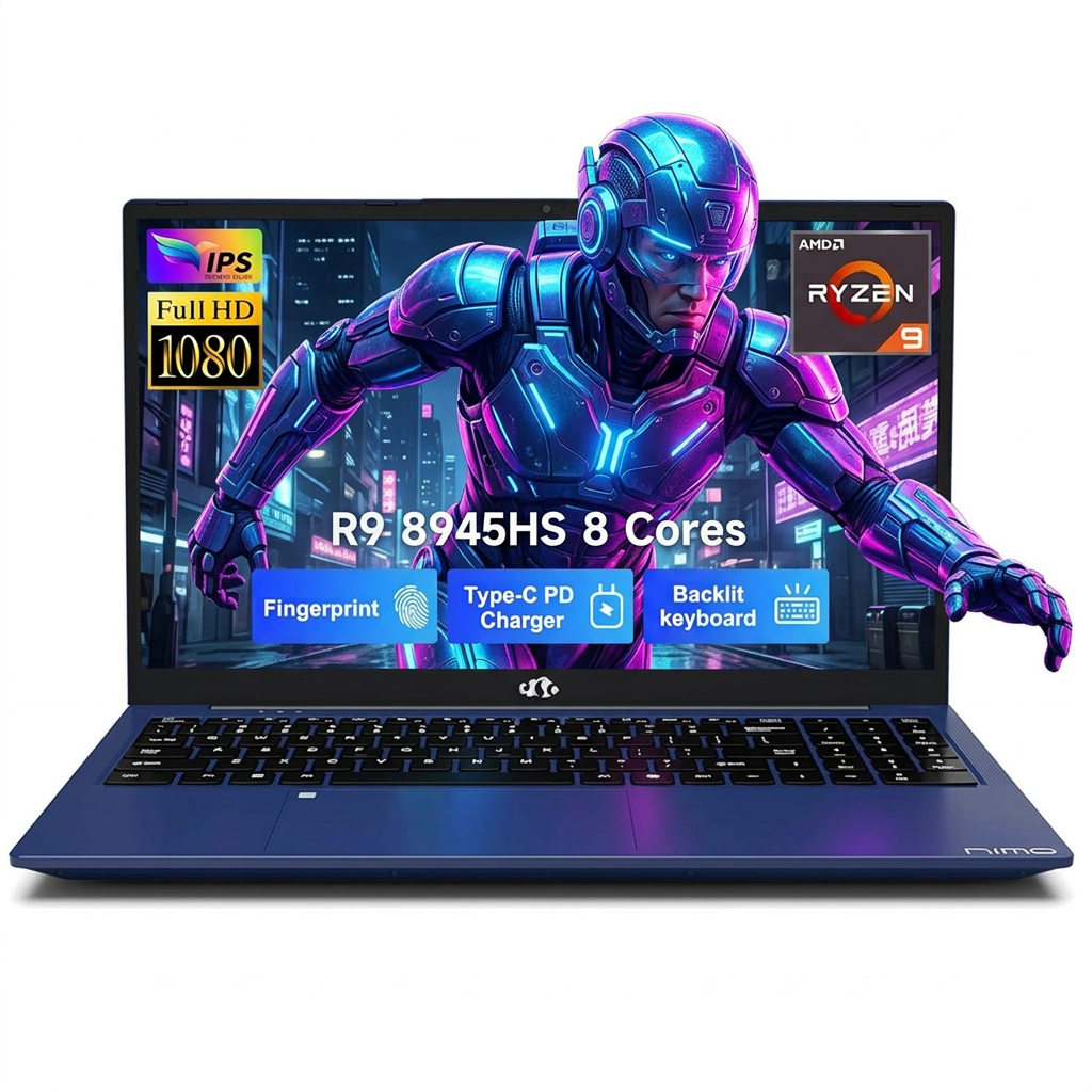 15.6" FHD Gaming Laptop 16GB DDR5 RAM 1TB SSD AMD Ryzen 9 8945HS (Beat i9-13900H, Up to 5.2GHz) with Radeon 780M AI-Enhanced Copilot VR Ready 100W PD Type-C Backlit Keyboard Fingerprint Blue