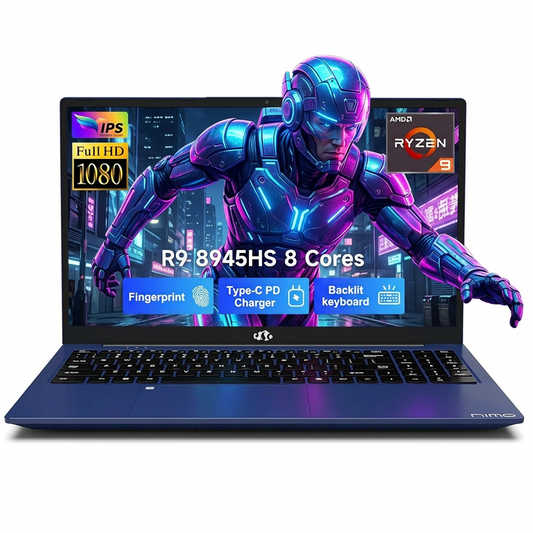 15.6" FHD Gaming Laptop 16GB DDR5 RAM 1TB SSD AMD Ryzen 9 8945HS (Beat i9-13900H, Up to 5.2GHz) with Radeon 780M AI-Enhanced Copilot VR Ready 100W PD Type-C Backlit Keyboard Fingerprint Blue