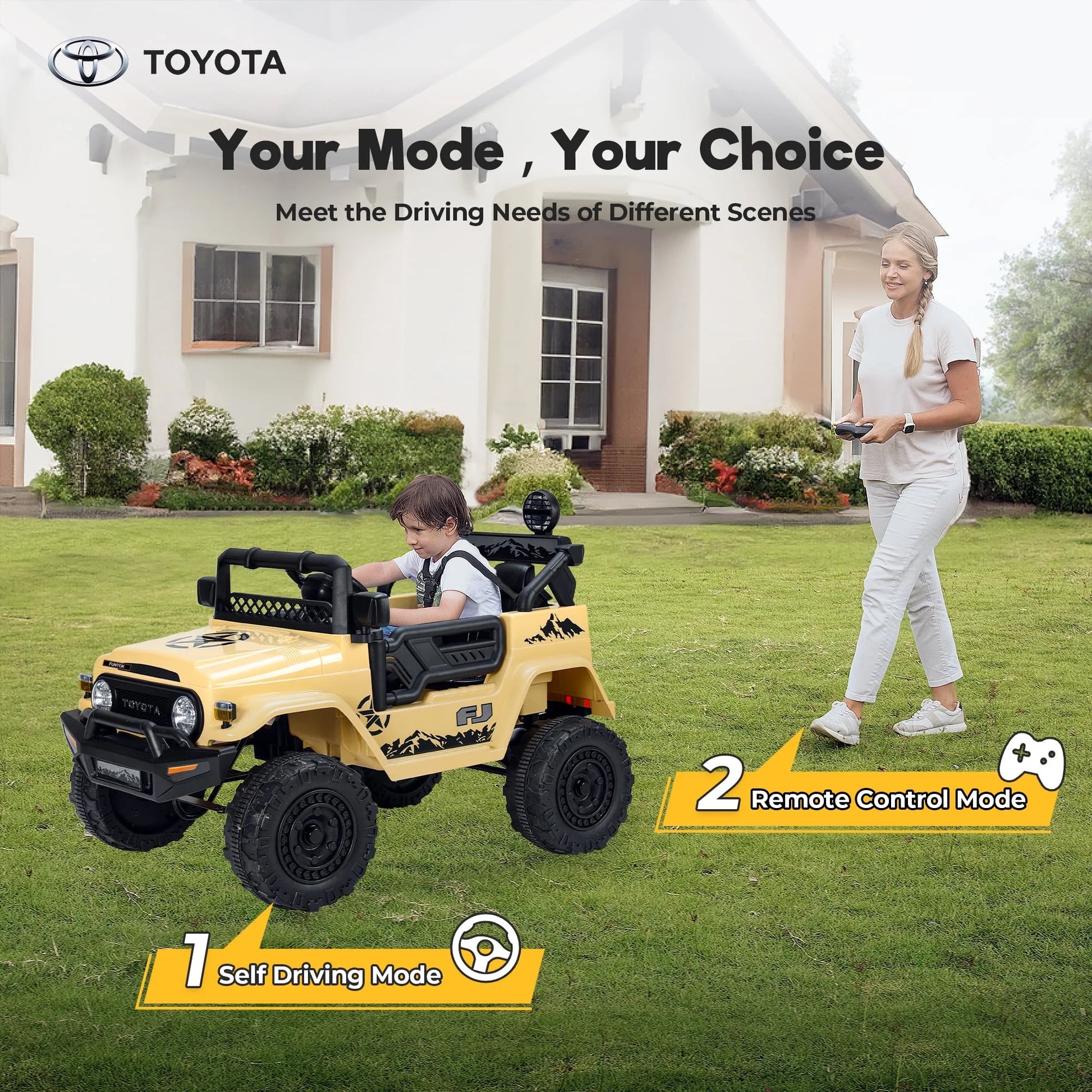 FUNTOK Licensed Toyota FJ Cruiser 12V 7AH Kids Electric Ride on Truck Battery Powered Car Toys 3 Speeds with Parent Remote Control,Spring Suspension & Slow Start