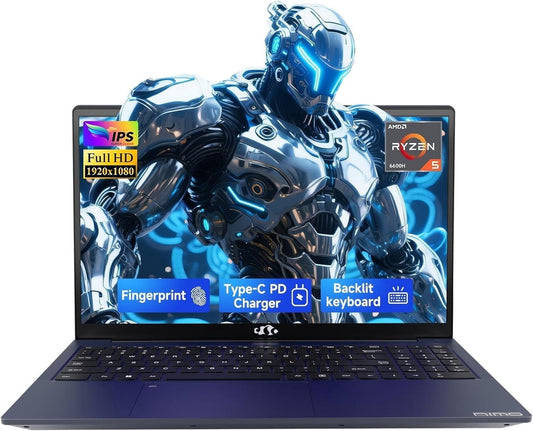NIMO 15.6" IPS FHD AMD Ryzen 5 6600H 16GB DDR5 RAM 512GB SSD (6 Cores Up to 4.5GHz) AMD Radeon 660M GPU-Computer with 100W Type-C Gaming Laptop Backlit Keyboard Fingerprint