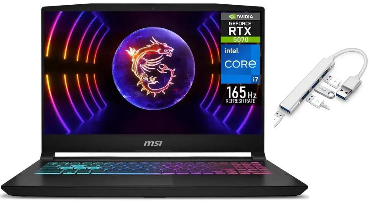 MSI Katana 15.6 inch QHD 165Hz Gaming Laptop|Intel Core i7-14650HX|NVIDIA GeForce RTX 5070|Black|RGB Backlit| 16GB RAM DDR5 | 1024GB SSD |Windows 11 Home |Bundle with USB 3.0 Hub