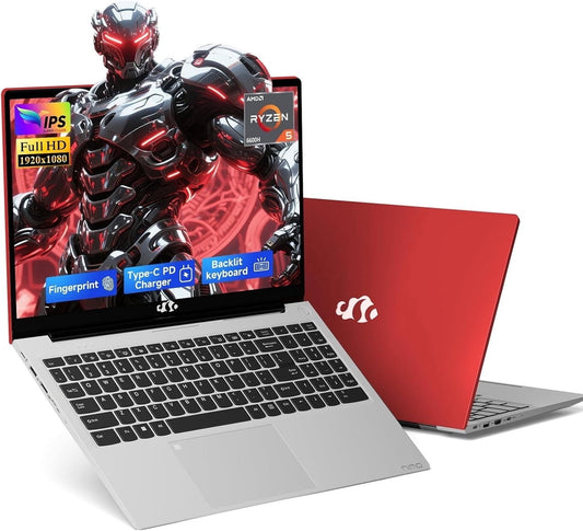 NIMO 15.6" IPS FHD AMD Ryzen 5 6600H 16GB DDR5 RAM 512GB SSD (6 Cores Up to 4.5GHz) AMD Radeon 660M GPU-Computer with 100W Type-C Gaming Laptop Backlit Keyboard Fingerprint