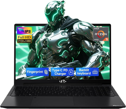NIMO 15.6" IPS FHD AMD Ryzen 5 6600H 16GB DDR5 RAM 512GB SSD (6 Cores Up to 4.5GHz) AMD Radeon 660M GPU-Computer with 100W Type-C Gaming Laptop Backlit Keyboard Fingerprint