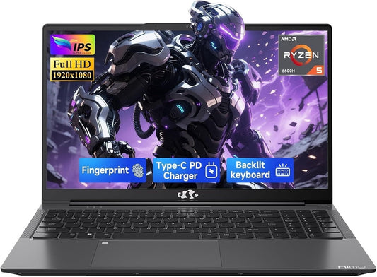 NIMO 15.6" IPS FHD AMD Ryzen 5 6600H 16GB DDR5 RAM 512GB SSD (6 Cores Up to 4.5GHz) AMD Radeon 660M GPU-Computer with 100W Type-C Gaming Laptop Backlit Keyboard Fingerprint