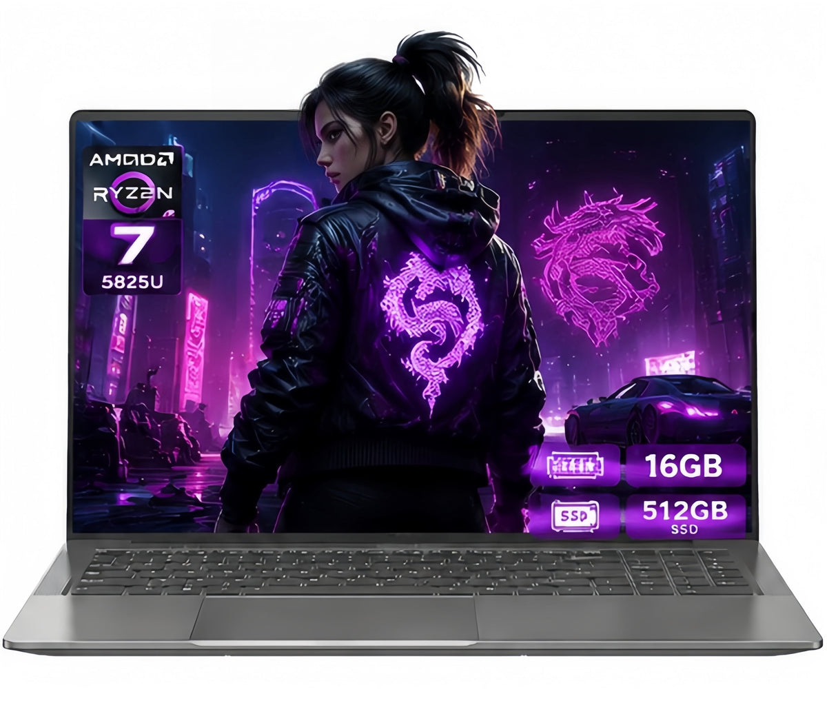 Gaming Laptop 15.6 FHD , AMD Ryzen 7 5825U, 16GB RAM, 512GB SSD, Windows 11PRO, Graphite, Backlit KB, Gray