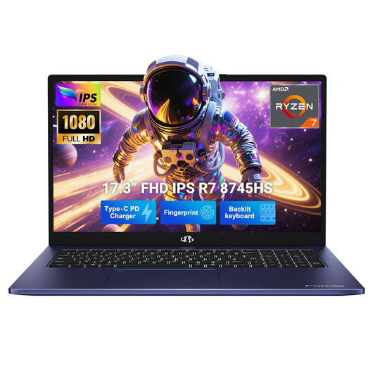 NIMO 17.3" Gaming-Laptop, 8 Cores AMD Ryzen 7 8745HS 16GB DDR5 RAM 1TB SSD (Beat R9 6900HX, up to 4.9GHz) Radeon 780M GPU IPS FHD 100W Type-C Fingerprint, Backlit Keyboard