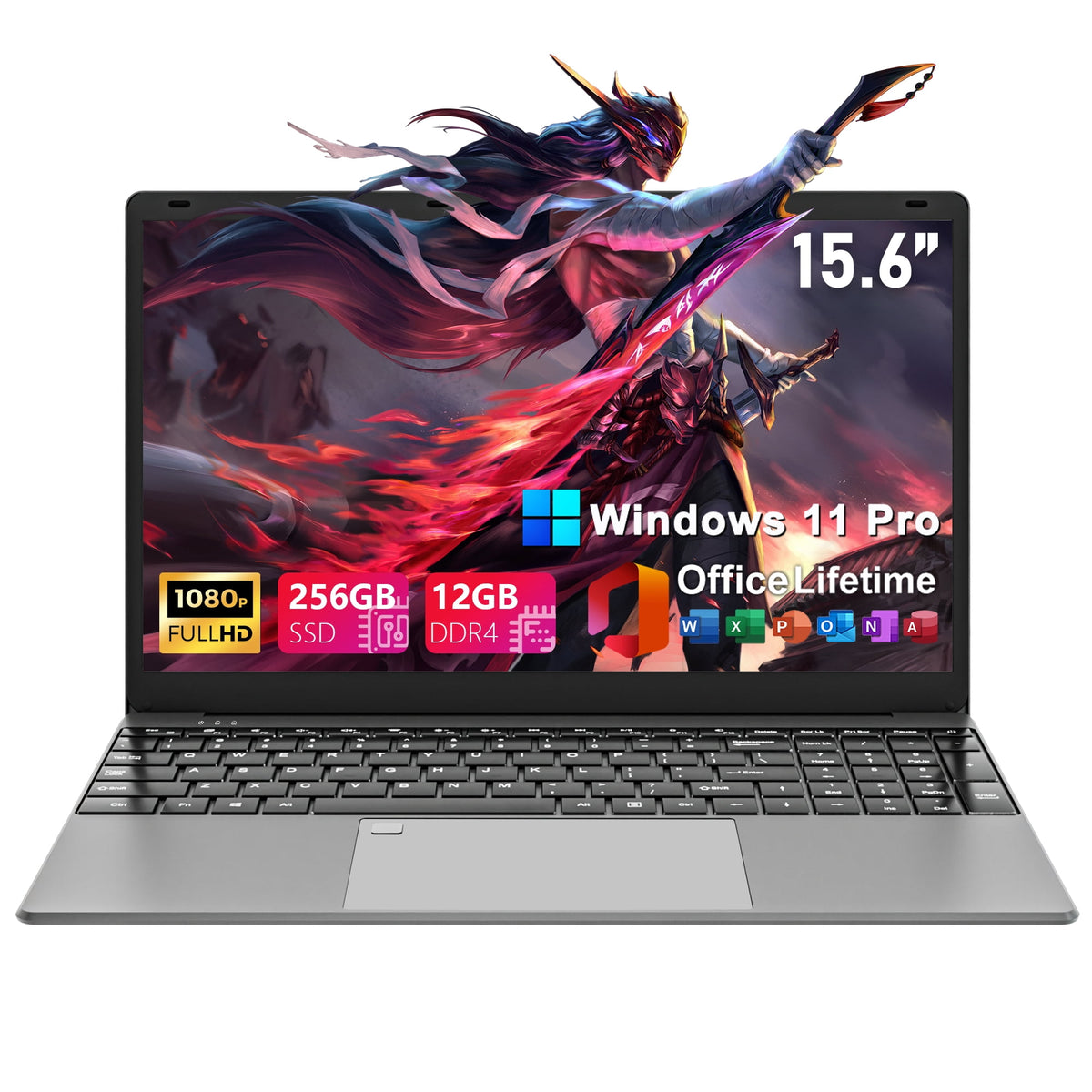 Lanbertent 15.6" FHD Laptop, Win 11 Pro 12GB RAM 256GB SSD, Intel CPU Home Students Computer, Fingerprint, Backlit Keyboard