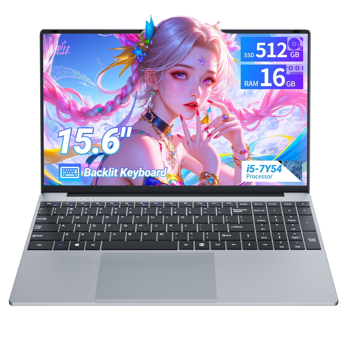 LAITNIN i5 Gaming laptop 15.6" FHD Thin Business Laptop, Intel Core i5-7Y54, 16GB ddr4,512GB SSD, Backlit keyboard Windows 11 Silver