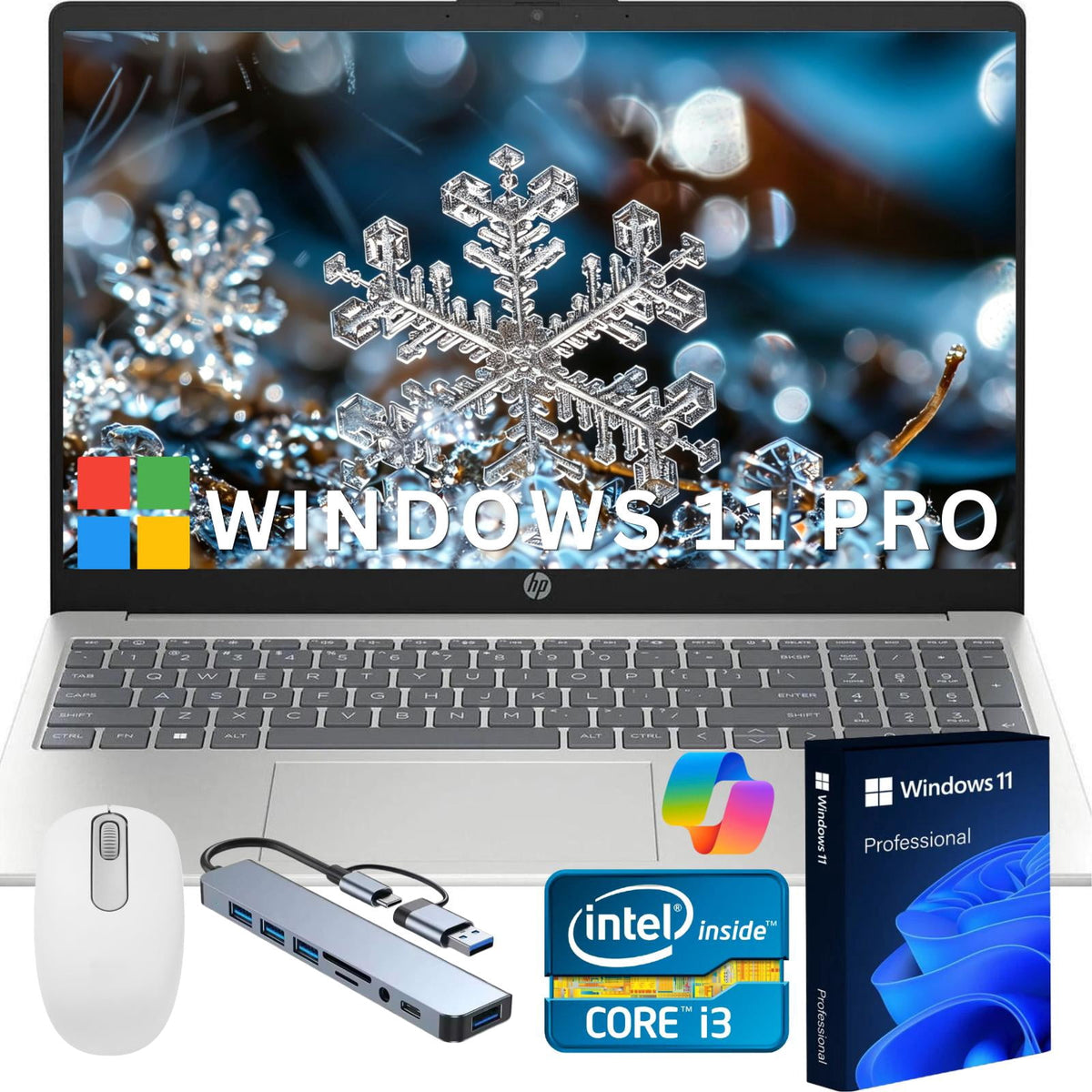 HP 15.6 inch Windows Laptop Intel Core i3-N305 16GB RAM 256GB SSD Natural Silver Windows 11 Pro, Gift Bundle