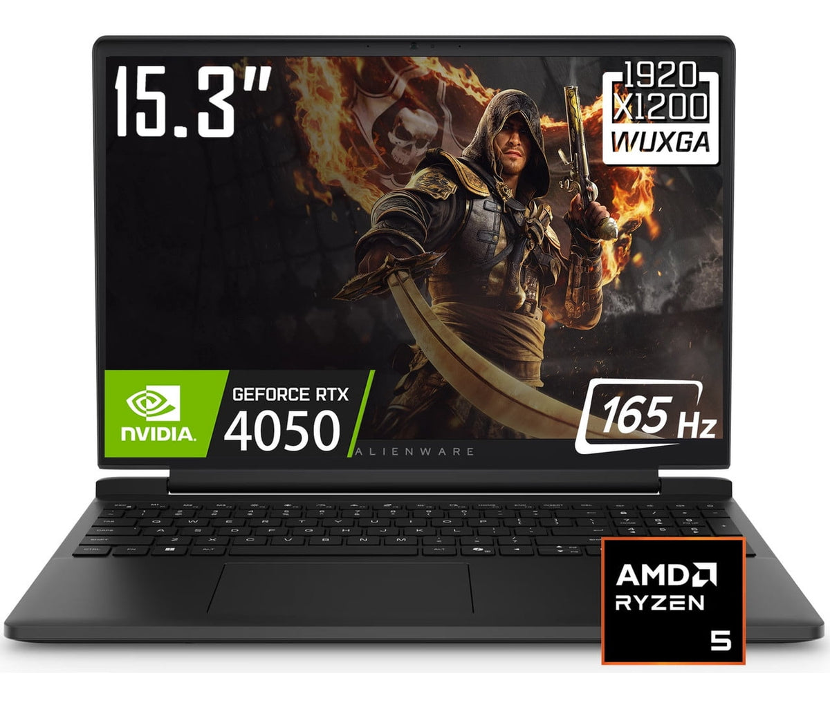 Dell Alienware 15 Gaming Laptop, 15.3" 1920 x 1200 FHD+ 165Hz LED Display, AMD Ryzen 5 220, NVIDIA RTX 4050, Backlit KB, WiFi 6, Win11 Home(16GB DDR5 | 512GB SSD)