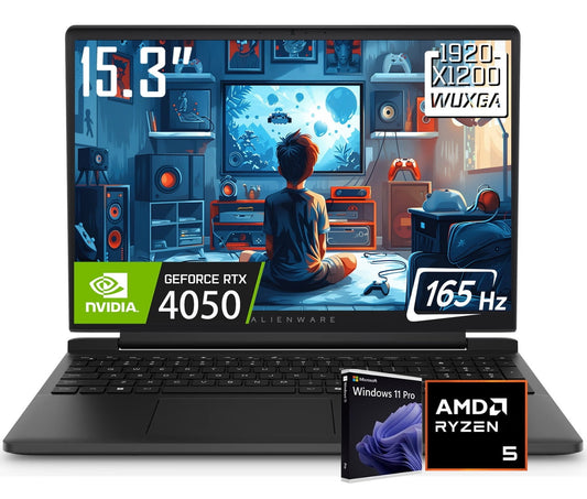 Dell Alienware 15 Gaming Laptop, 15.3" 1920 x 1200 FHD+ 165Hz LED Display, AMD Ryzen 5 220, NVIDIA RTX 4050, Backlit KB, WiFi 6, Win11 Pro(16GB DDR5 - 512GB SSD)