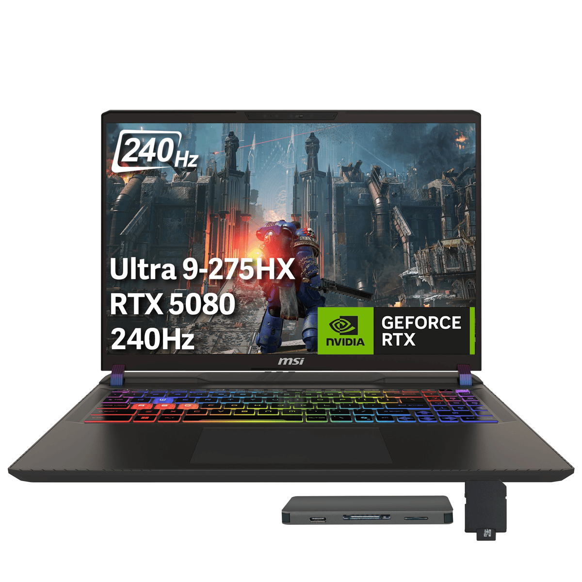 msi Vector 16 HX AI 16" QHD+ 240Hz Gaming Laptop, Intel Ultra 9 275HX, GeForce RTX 5080, 16GB GDDR7, 16GB DDR5, 2TB Storage (1TB SSD+1TB Docking Station), RGB Backlit Keyboard, Windows 11, Gray
