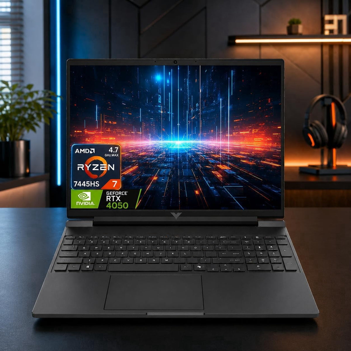 HP Victus Gaming Laptop 15.6" FHD IPS 144Hz AMD Ryzen 7 7445HS (>i7-1255U), 16GB DDR5 RAM, 512GB NVMe SSD, GeForce RTX 4050 6GB, Backlit, Type-C, WI-FI 6E, B&O Fast Charge, Windows 11