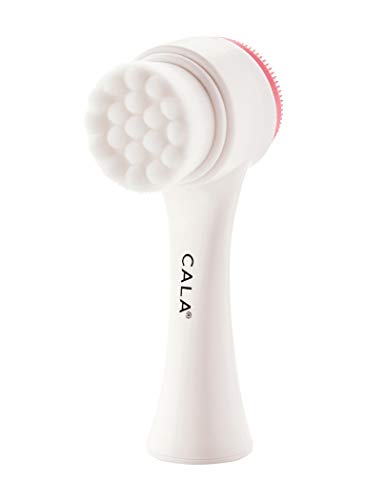 CALA Dual-Action Facial Cleansing Brush (Pink), Superfine Soft Bristles Deep Clean Pores, Removes Oil, Dirt, Long-Wear Makeup + Sunscreen, Water-Resistant for Shower Use