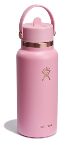 Hydro Flask Water Bottle - Insulated Stainless Steel - Wide Mouth Flex Straw Lid, Non Spill, Leakproof and Refillable in 32 Oz Pink Primrose Gold