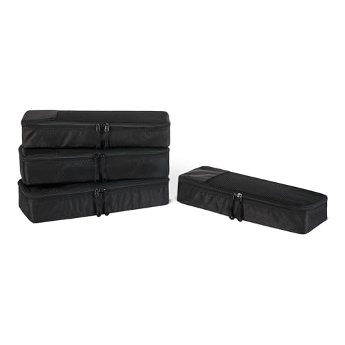 Amazon Essentials 4-Piece Packing Cubes Travel Accessories Set, Luggage Organizer with Double Zipper, Mesh Top, Space-Saving, Slim, Black (Previously Amazon Basics)