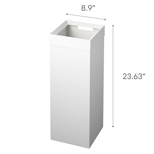 Yamazaki Home Tower Tall Trash Can - Modern Garbage Waste Basket With Handle For Kitchen Bathroom Office - Steel - 7.25 Gallons, 27 Liters