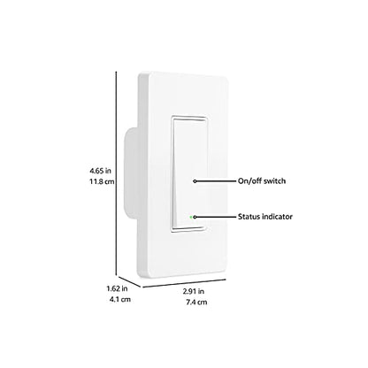 Amazon Basics Smart Switch, Single Pole, Works with Alexa Only, 2.4 GHz Wi-Fi, No Hub Required, White